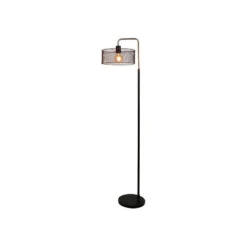 Lampadaire Métal Noir Et Doré Grillage Ostaria -Le Monde du Mobilier Boutique lampadaire metal noir et dore grillage ostaria 2