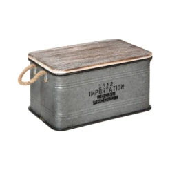 Lot De 3 Malles Métal Gris Plateau Bois Atmosphera -Le Monde du Mobilier Boutique lot de 3 malles metal gris plateau bois atmosphera 1 3