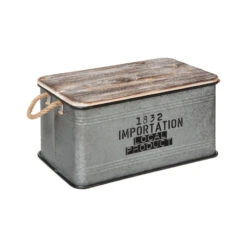 Lot De 3 Malles Métal Gris Plateau Bois Atmosphera -Le Monde du Mobilier Boutique lot de 3 malles metal gris plateau bois atmosphera 1 5