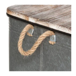 Lot De 3 Malles Métal Gris Plateau Bois Atmosphera -Le Monde du Mobilier Boutique lot de 3 malles metal gris plateau bois atmosphera 1 8