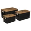 Lot De 3 Malles Métal Noir Plateau Bois Atmosphera