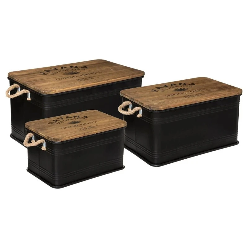 Lot De 3 Malles Métal Noir Plateau Bois Atmosphera 1 Lot De 3 Malles Métal Noir Plateau Bois Atmosphera