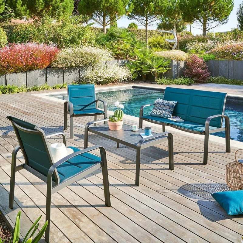 Salon De Jardin 4 Places Elyn Bleu Canard / Graphite Hespéride 1 Salon De Jardin 4 Places Elyn Bleu Canard / Graphite Hespéride