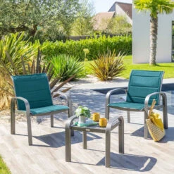 Salon De Jardin Duo Elyn Bleu Canard/graphite Hespéride