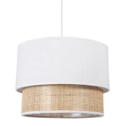 Suspension 2 Abat-jours Cannage Et Tissu Blanc Ostaria